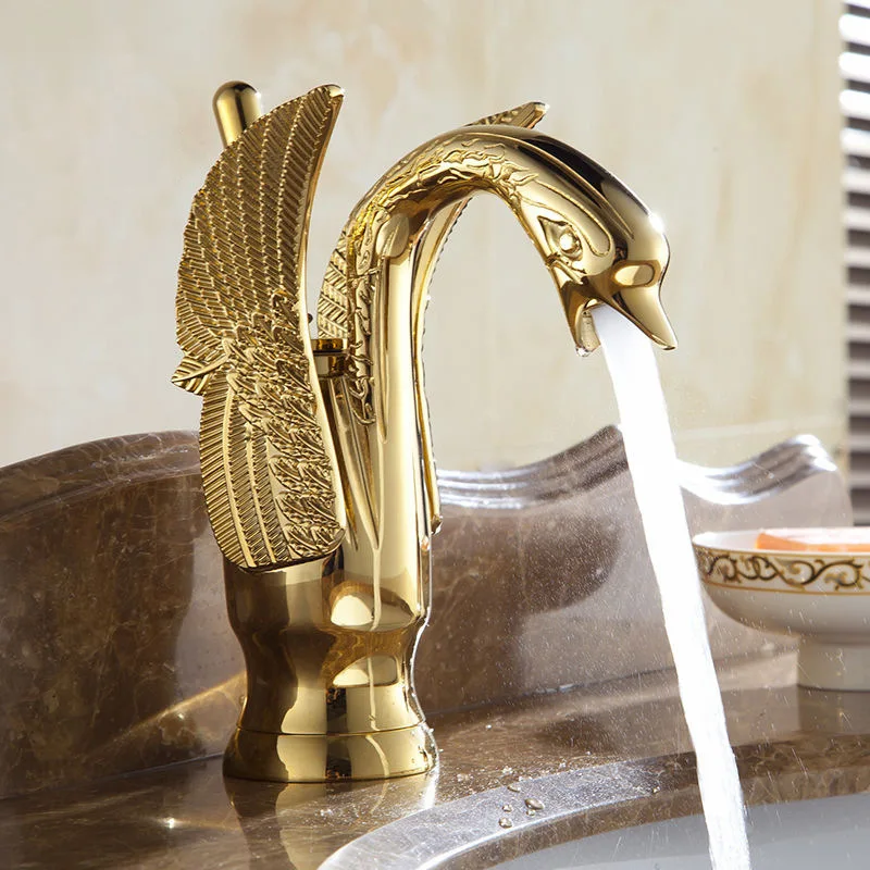 

European high-grade copper gold silver antique white swan art bathroom basin faucet in the kitchen