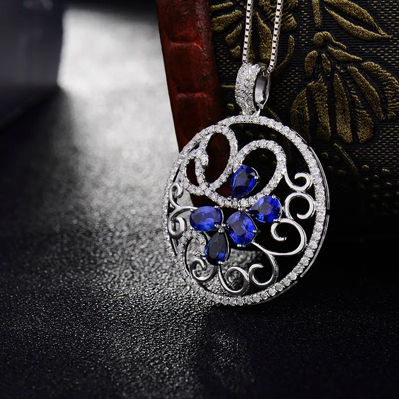 LOVERJEWELRY подвески для женщин голубой сапфир алмазный кулон чистое 18K Белое Золото