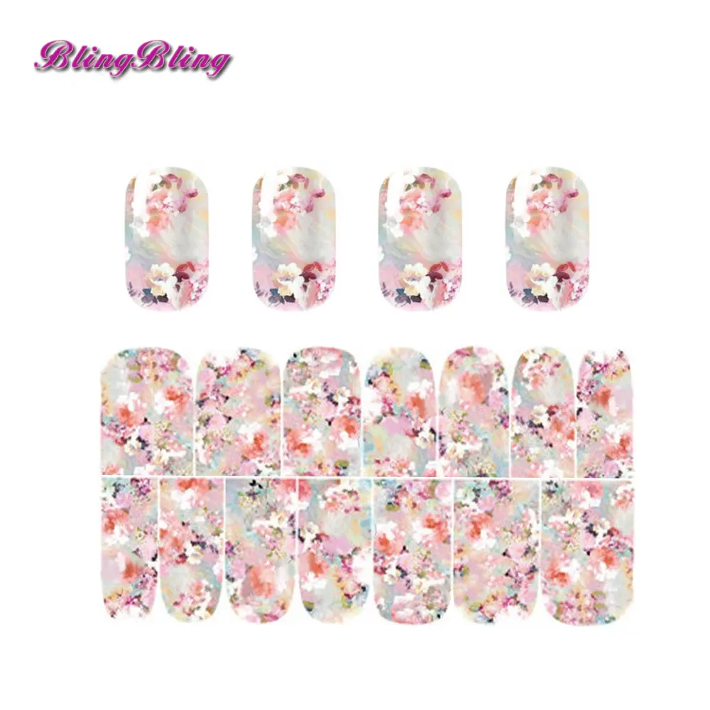 Blingbling Flowers Nail Art Sticker Decals Full Self Adhesive Nails Wraps Foil Elegant Blown