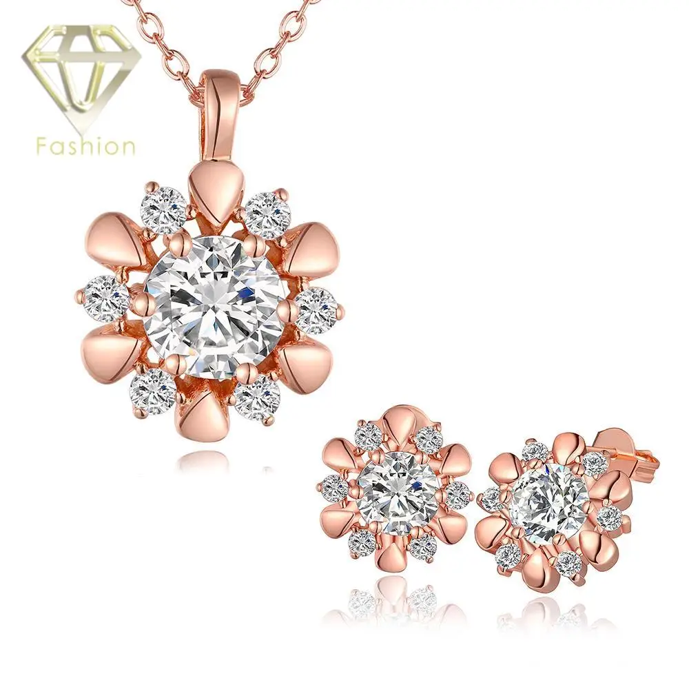 Antique Jewellery UK Hot Sale Classic Rose Flower Inlaid CZ /Rose/White Gold Color Necklace ...