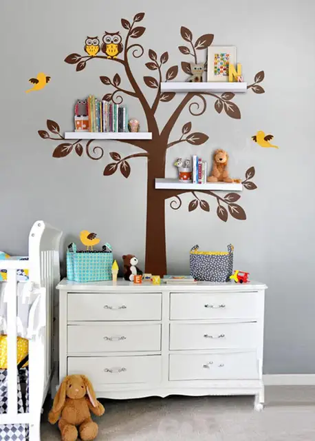 wall shelf tree, nursery wall decals, decorative wall shelves modern