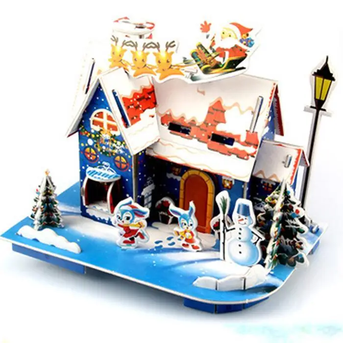 Светлая игрушка синий Рождество темно-синий пазл DIY Обучающие Дети 3D дом детские строительные головоломки