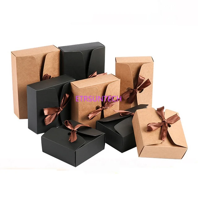 Silk Ribbon Decorated Black Kraft Paper Flat Pack Boxes Wholesale