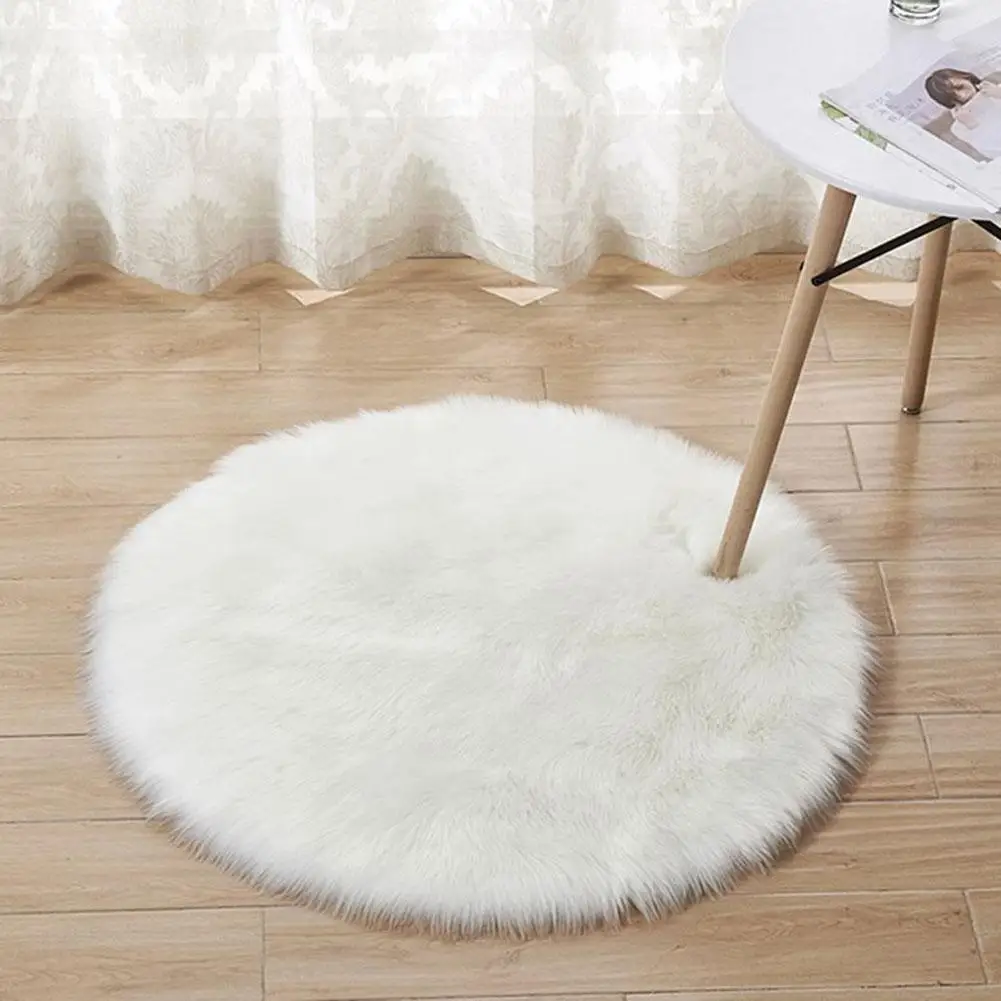 90*90 см мягкие Имитация шерсти коврик из овчины крышка стула коврик для спальни круглые ковер для детской комнаты - Цвет: White