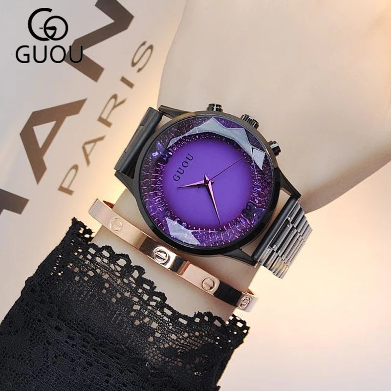 Goede GUOU 2018 Vrouw Zwart Quartz Dames Horloge Vrouwen Klok Luxe Grote Strass Vlinder 44mm Dial Vrouwen Horloges reloj mujer