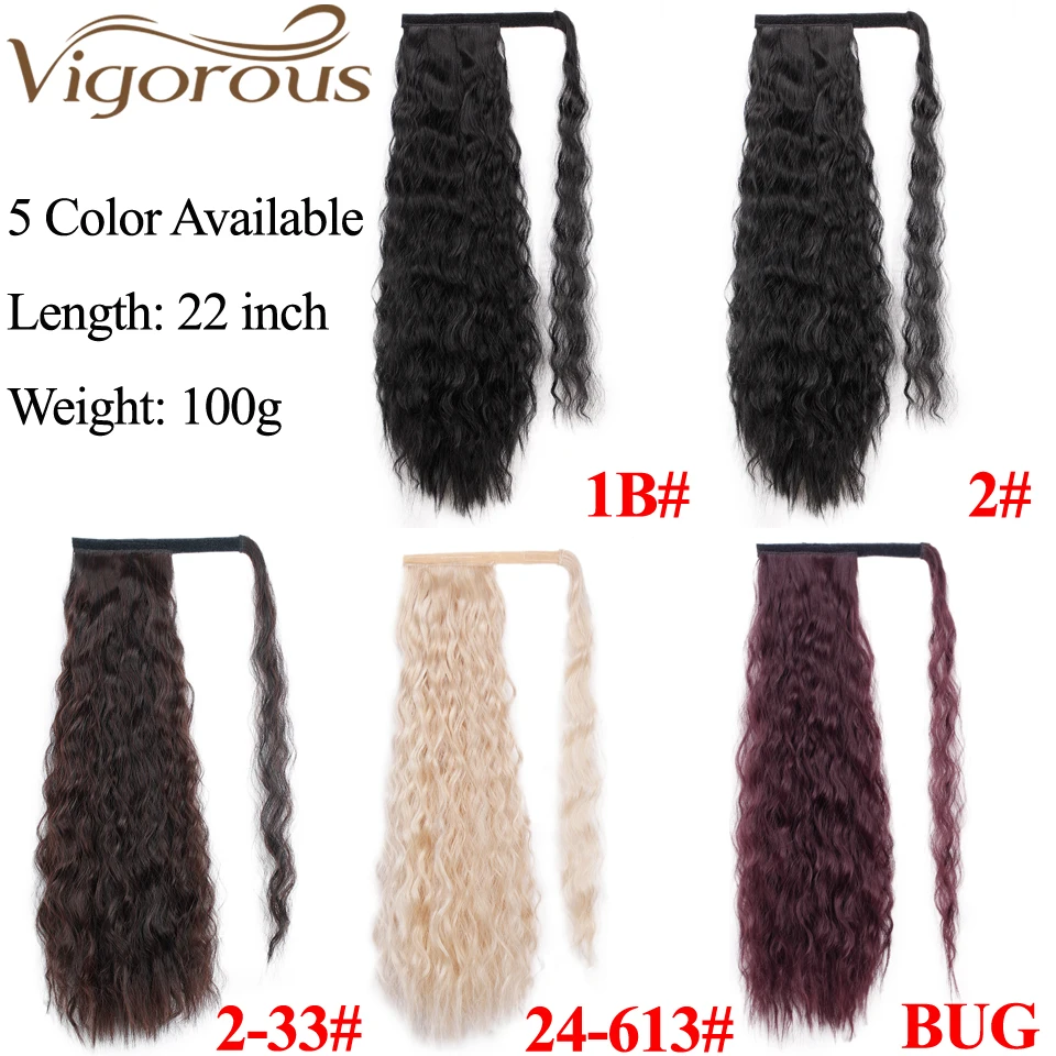 Vigorous Long Afro Curly Ponytail Synthetic Hairpiece Wrap on Clip Hair Extensions Pony Tail Hair Piece fo Women 22 Inch 100g