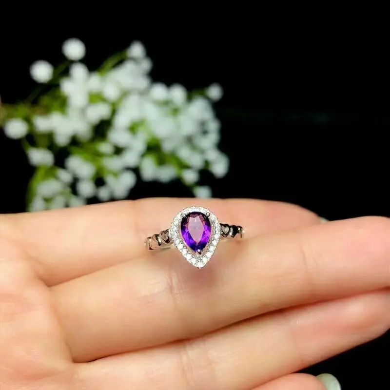 

shilovem 925 sterling silver piezoelectric amethyst Rings fine plant Jewelry women trendy open classic 5*7mm gift bj050708agz