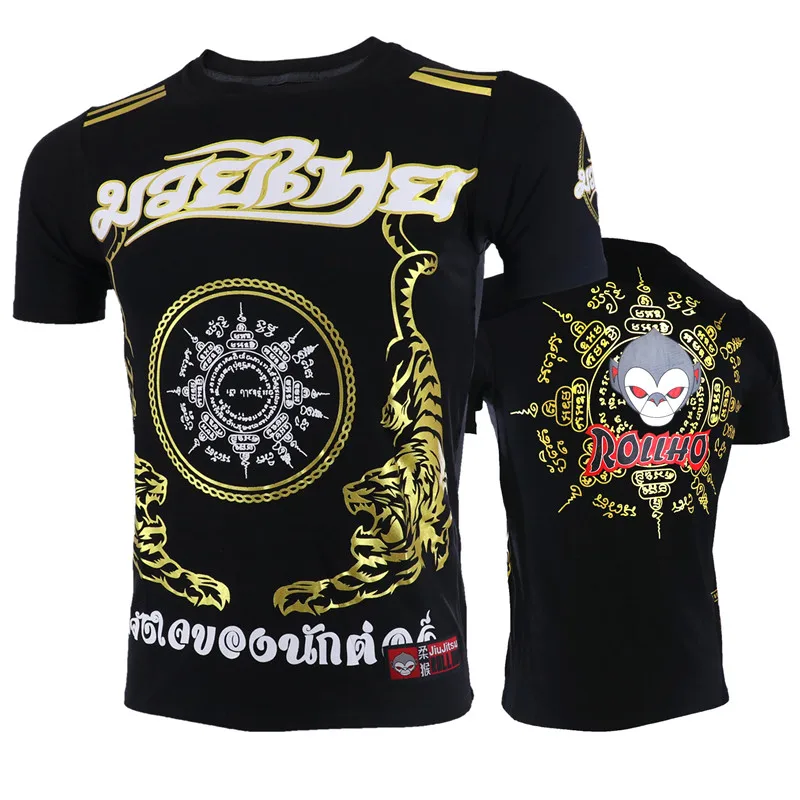 

VSZAP Tee Shirt Short-sleeved Fight Sporting Monkey Gold Tiger Printing MMA Men T-shirt UFC Fighting Sanda Fitness Muay Thai