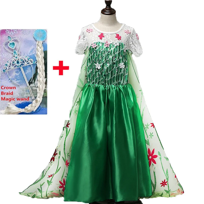 Buy Fever Green elsa costumes summer girls dress kids cosplay party dresses
