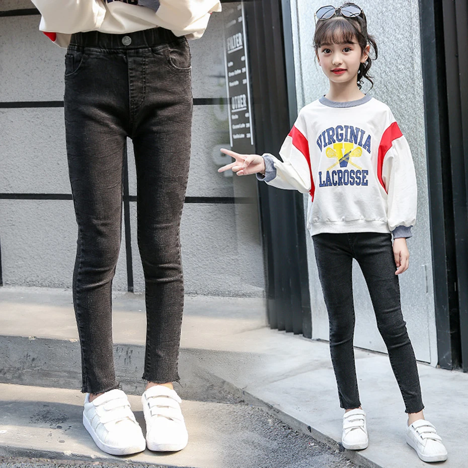 Pantalones vaqueros negro para niños y niñas, ropa de otoño y primavera, 6, 8, 10, 12, 13, 14 años - AliExpress