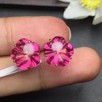 

Fine Jewelry Real 18k Rose Gold AU750 100% Nature PInk Topaz Gemstone Female Earrings Fine Gift women earring