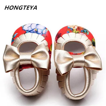

wholesale 30 Pairs Baby Shoes Girls Princess Toddler Floral Bowknot PU Leather Moccasins Soft Moccs First Walkers
