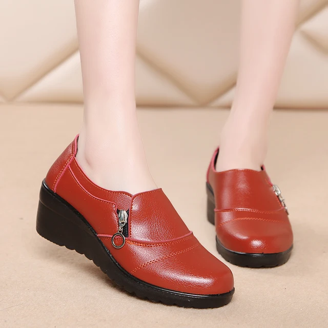 TIMETANG Autumn new fashion slip on women high heels shoes Women's Genuine Leather Work shoes Mother comfortable Wedding C290 5