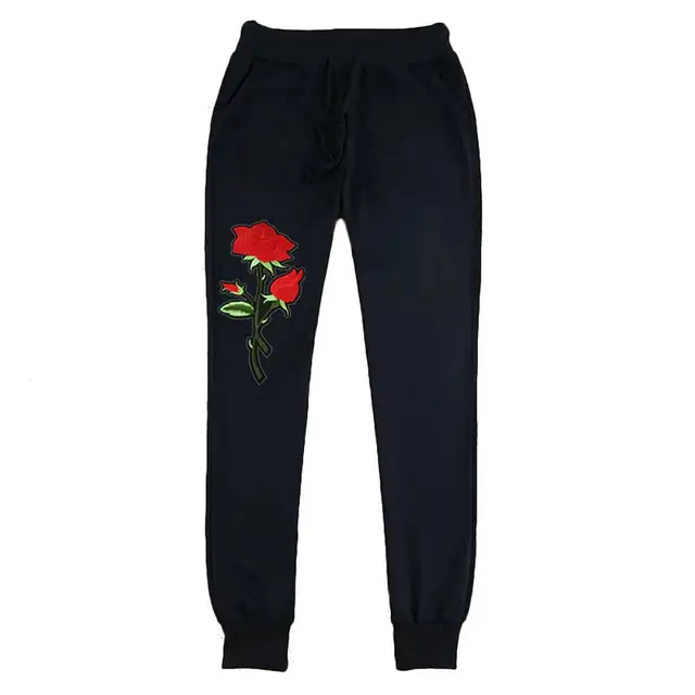 Autumn Winter Two-piece Tracksuit Jogging Suits For Women Sport Suits With Rose Flower Embroidery Running Sweat Pants Sportswear