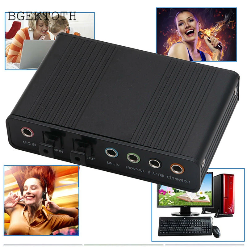 

BGEKTOTH 1 Set USB 5.1 Channel External Optical Audio Fiber Sound Card S/PDIF for Laptop PC DN001