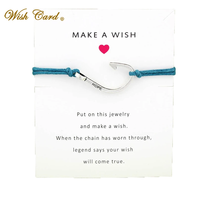

Wish Card Boho Silvery Fish Hook Bracelet for Women Friend Love Make A Wish Gift Wish Card Jewelry Adjustable Bracelet WJ0018