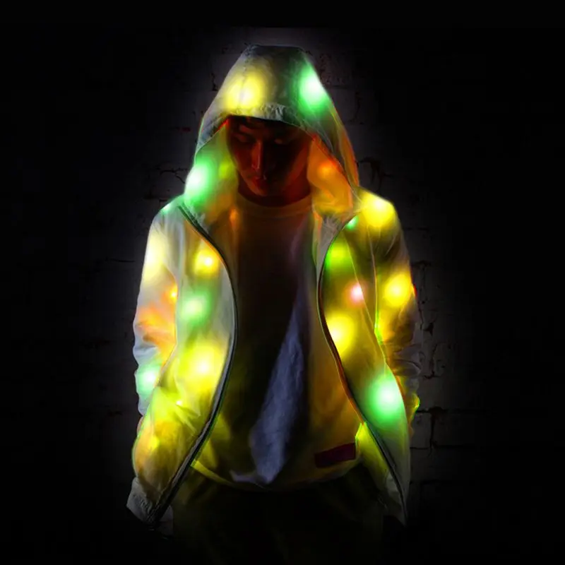 Good Quality New LED Jacket Light Up Outwear Stage Costume Full Focus Night Running Motorcycles Cycling Clothings Bar Pub - Цвет: M