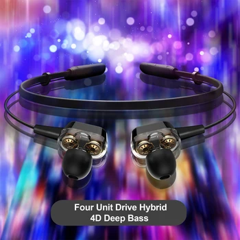 

ALWUP Double Dynamic Hybrid Bluetooth Earphone Wireless Headphones Four Unit Drive Deep Bass Earphone for Phone with microphone