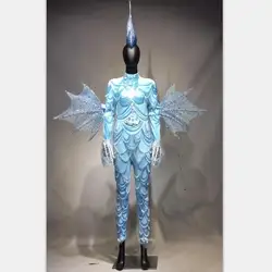 Пикантные костюмы человек паук Аниме Синий головной убор крылья боди летучая мышь косплэй костюм