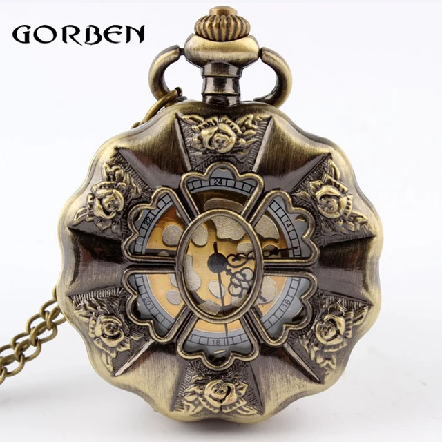 Retro Bronze Flower Quartz Pocket Watch Necklace Pendant Chain Antique Pocket Fo Retro Bronze Flower Quartz Pocket Watch Necklace Pendant Chain Antique Pocket Fo