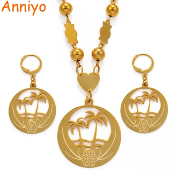 

Anniyo Coconut Tree Large Size Jewelry set Bead Necklace Earrings for Women Gold Color Micronesia Guam Hawaii Marshalls #076621