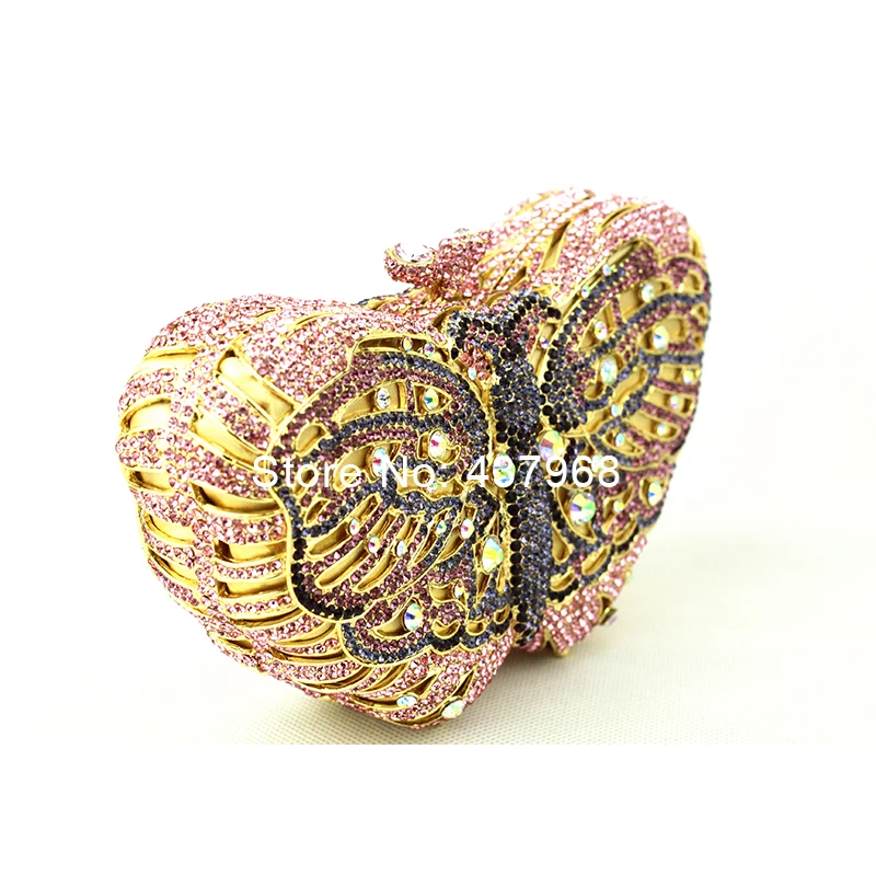 Pink Butterfly Evening Bags Cocktail Crystal Clutches Outlet Cheap Special Occasion Bags ...