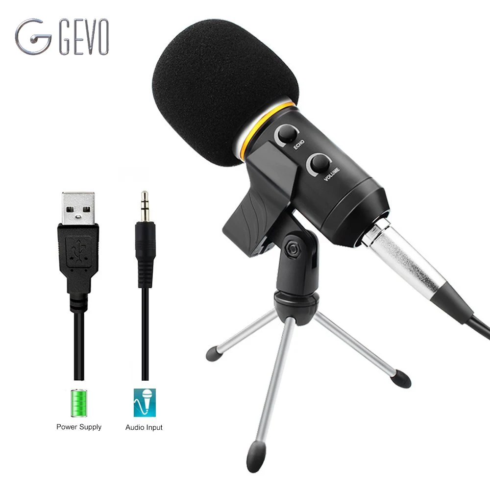

GEVO MK-F200FL USB Microphone Condenser 3.5mm Studio Professional Wired Tripod Handheld Mic For Computer Karaoke Conference PC