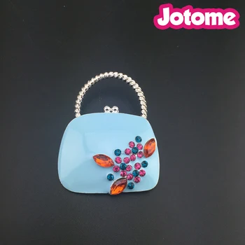 

50pcs a lot Blue enamel Handbag brooch with rhinestone , Woman Handbag Jewelry
