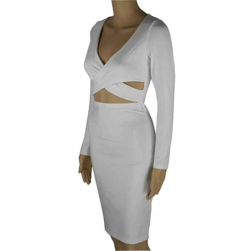 ADEWEL 2017 Autumn Long Sleeve Hollow Out Sexy Club Bandage Bodycon Dress Velvet Inside Elastic Elegant Pencil Party Dresses (20)