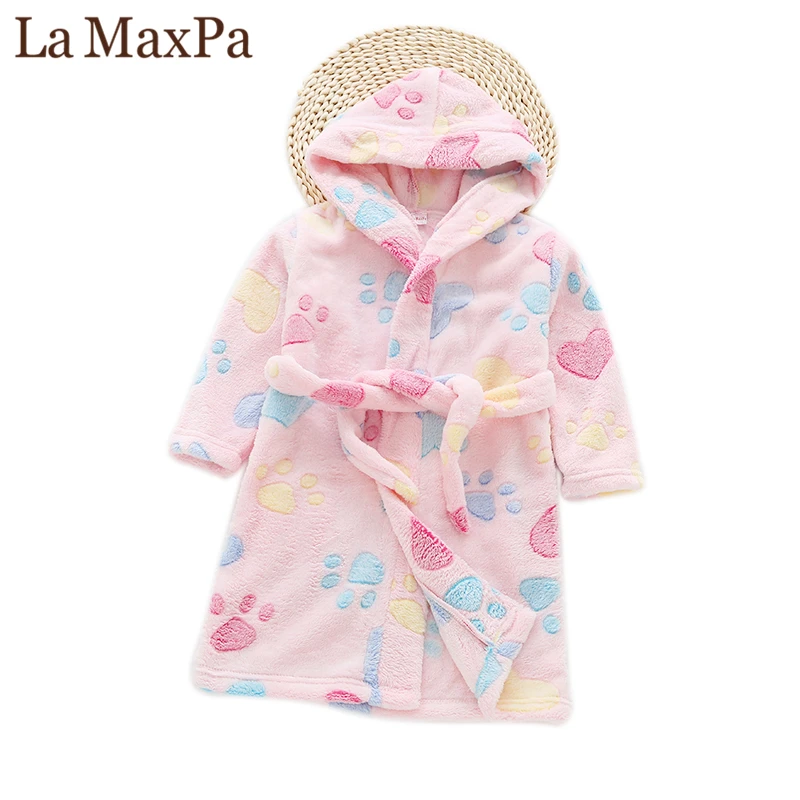 

La MaxPa Winter New Children Nightgown Flannel Hooded Cartoon Kids Pajamas Thickening Long Bathrobe Cute Boys Girls Home Robe