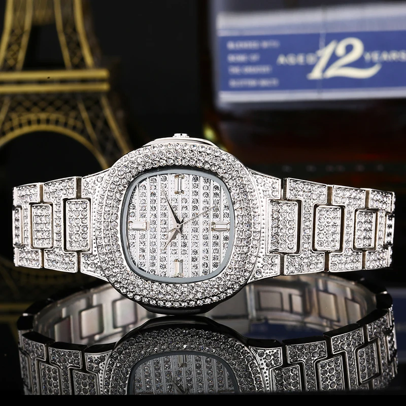 

Hip Hop Square Quartz Watch For Women Men Luxury Full Diamond Watch Waterproof Watch Clock Bands Wristwatch Party Gift W0006