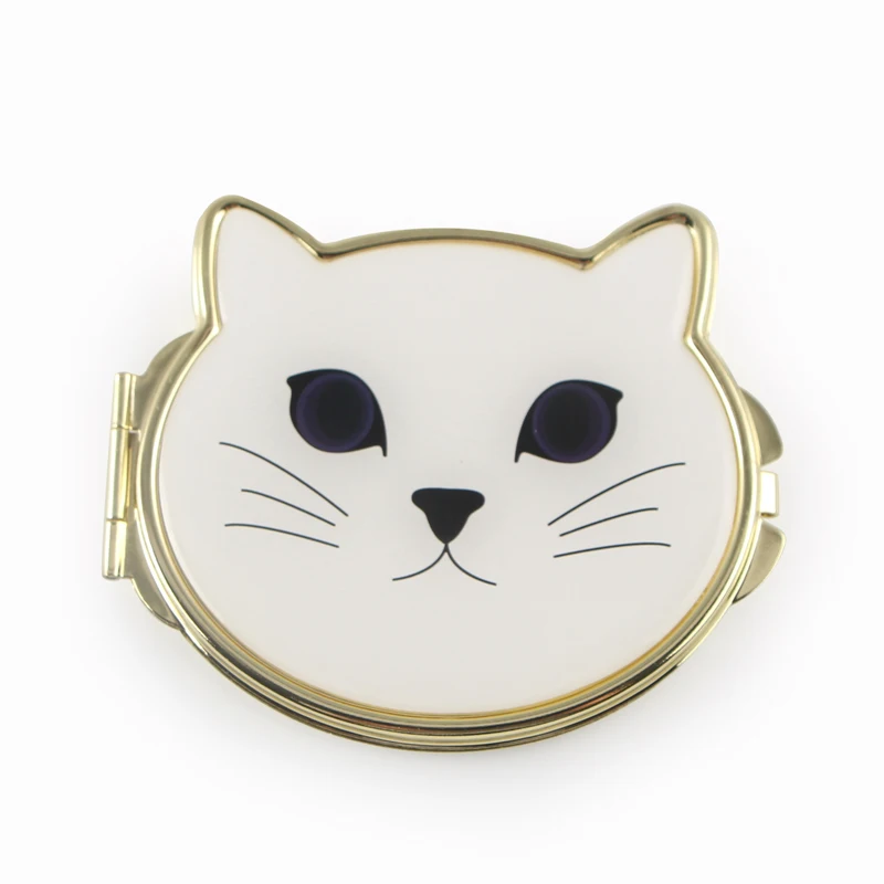 Персонализированные темно-синие глаза белый кот лицо карманное зеркало хорошее качество золото металл портативное зеркало для макияжа друг подарок на день рождения - Цвет: Color 1