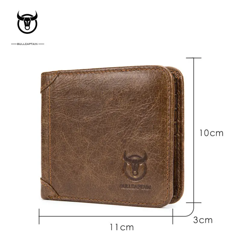 BULLCAPTAIN натуральная кожа мужской бумажник премиум Продукт воловья бумажники для мужчин короткий черный кошелек