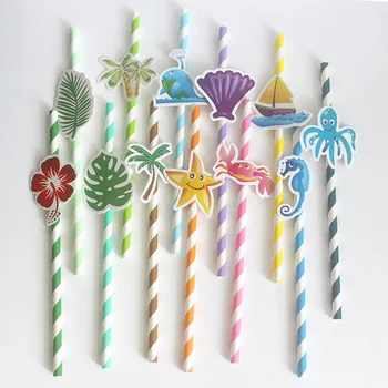 

10PCS/Lot Ocean Theme 3D Drinking Paper Straws starfish shell Birthday Wedding Decorative Party Decoration Event Supplies Xmas