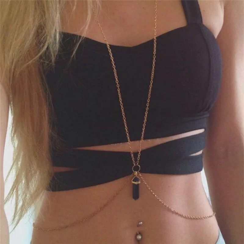 

Summer Sexy Handmade Waist Chain Chunky Boho Gem Crystal Charms Long Body Chain Statement Belly Body Jewelry Femme