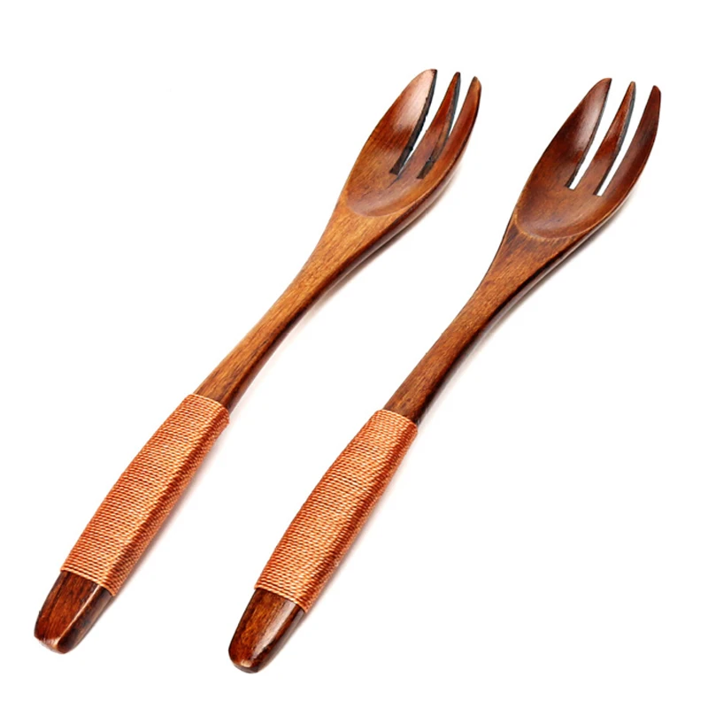 Set of 2pcs Wood Forks Dessert Fruit Salad Cake Fork Japanese Style Wooden Forks Kids Children Tableware Kitchen Accessories (7)