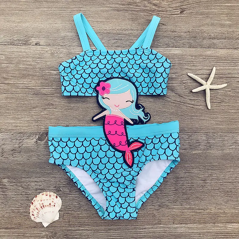 Cute fish scales print girls swimwear swimsuit bikini 2019 mermaid falbala brazilian bikinis