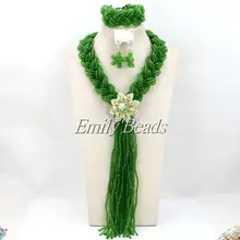 Красивая зеленая свадьба в Африканском нигерийском стиле, бусы, ювелирный набор, большие хрустальные ювелирные наборы, ожерелье, комплект Нефритового изделия AMJ494