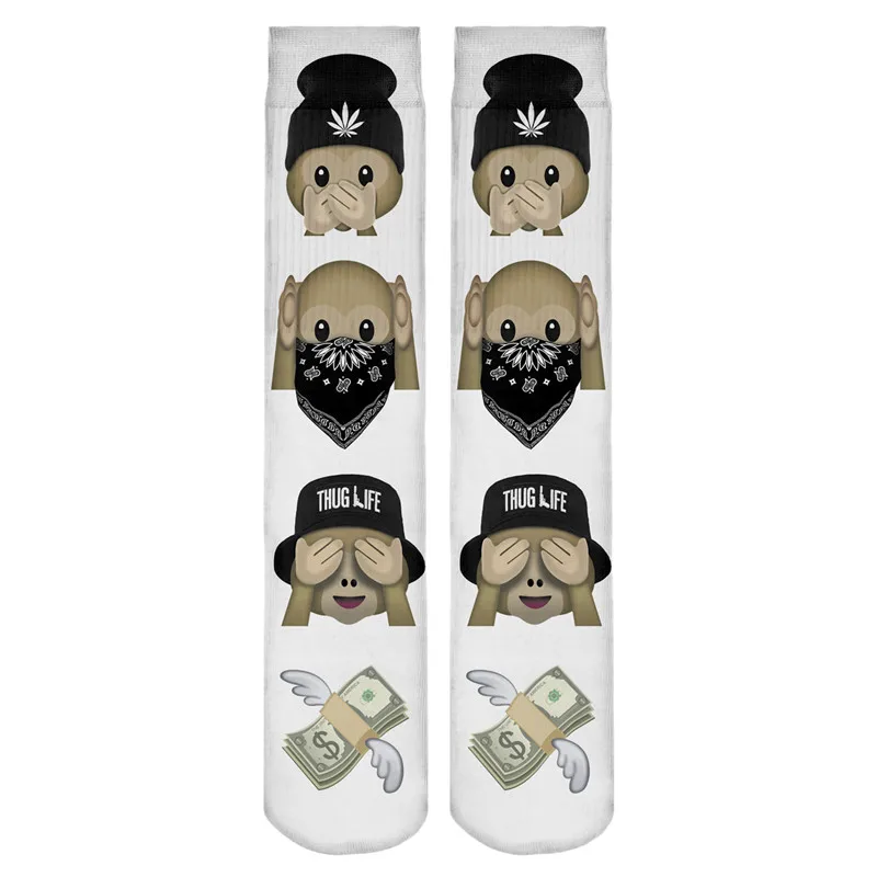 

2017 Winter 3D Printed White emoji monkey gangsta Funny Sexy Casual Fitness Harajuku Hosiery socks cotton Women's Long Socks
