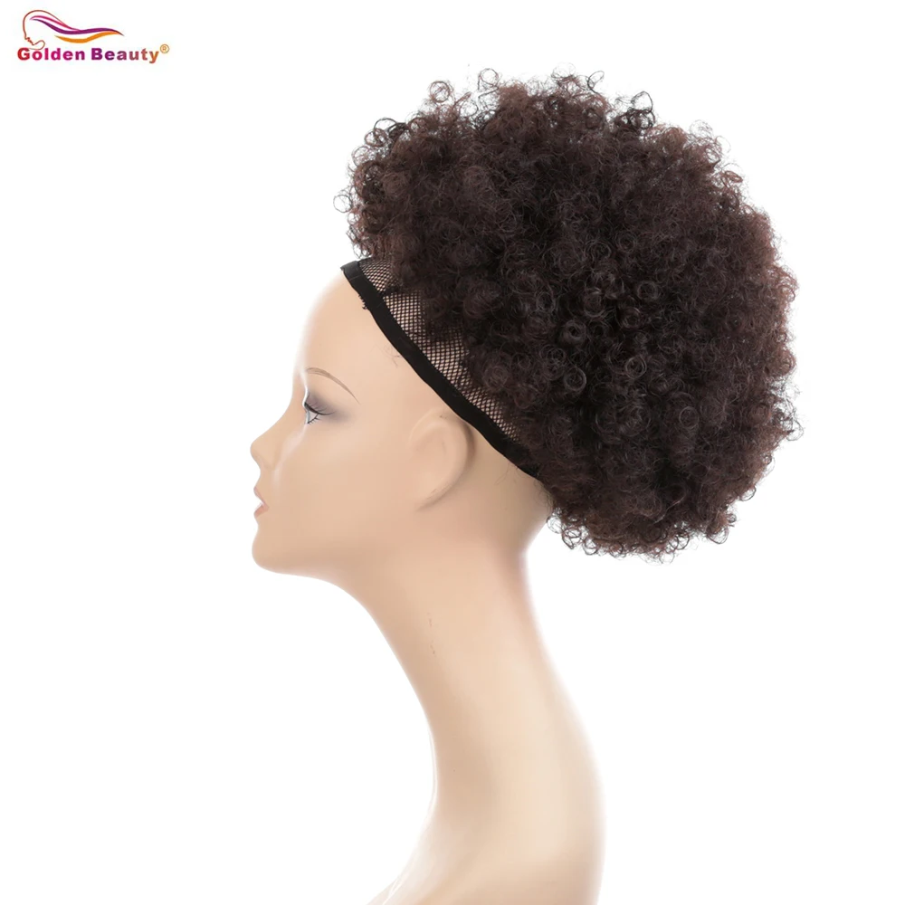 Golden Beauty 10inch Afro Puff Drawstring Ponytail Kinky Curly Synthetic Hair Updo Chignon Bun Hair Piece Extension Medium Size