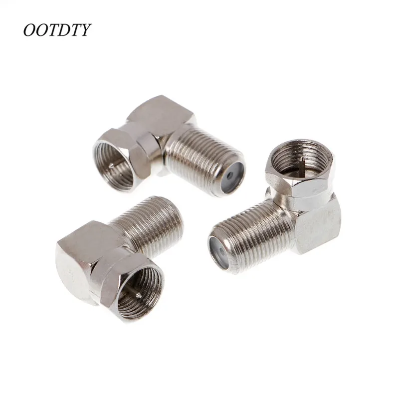 

OOTDTY 3 Pcs Copper F Male Plug to F Female Jack Right Angle Adapter 90 Degree Coax TV