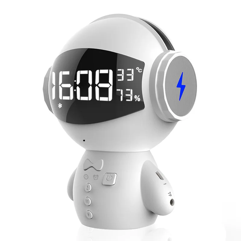 

Hot Mini Robot figurine Wireless Clock Radio Bluetooth speaker Multifunctional portable speaker Birthday Gifts home accessories