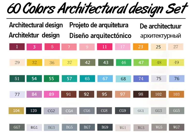 TOUCHNEW 30/40/60/80 Цвет художника с двойной головкой эскиз маркеры на спиртовой основе маркер художественный маркер для художника мягкий дизайнерский арт-Сделано в Китае - Цвет: 60 Architectural Set