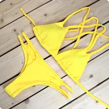 Brazilian Bikinis Women 2017 Yellow Solid Triangle Bikini Set Push Up Micro Swimwear Women Summer Bathing Sexy Swimsuit Biquini