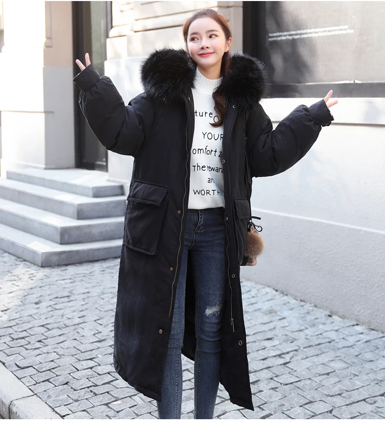 AYUNSUE Parkas Mujer Long Winter Jacket Women Coat Korean Parka Fur Collar Large Size warm padded womens jackets KJ2471