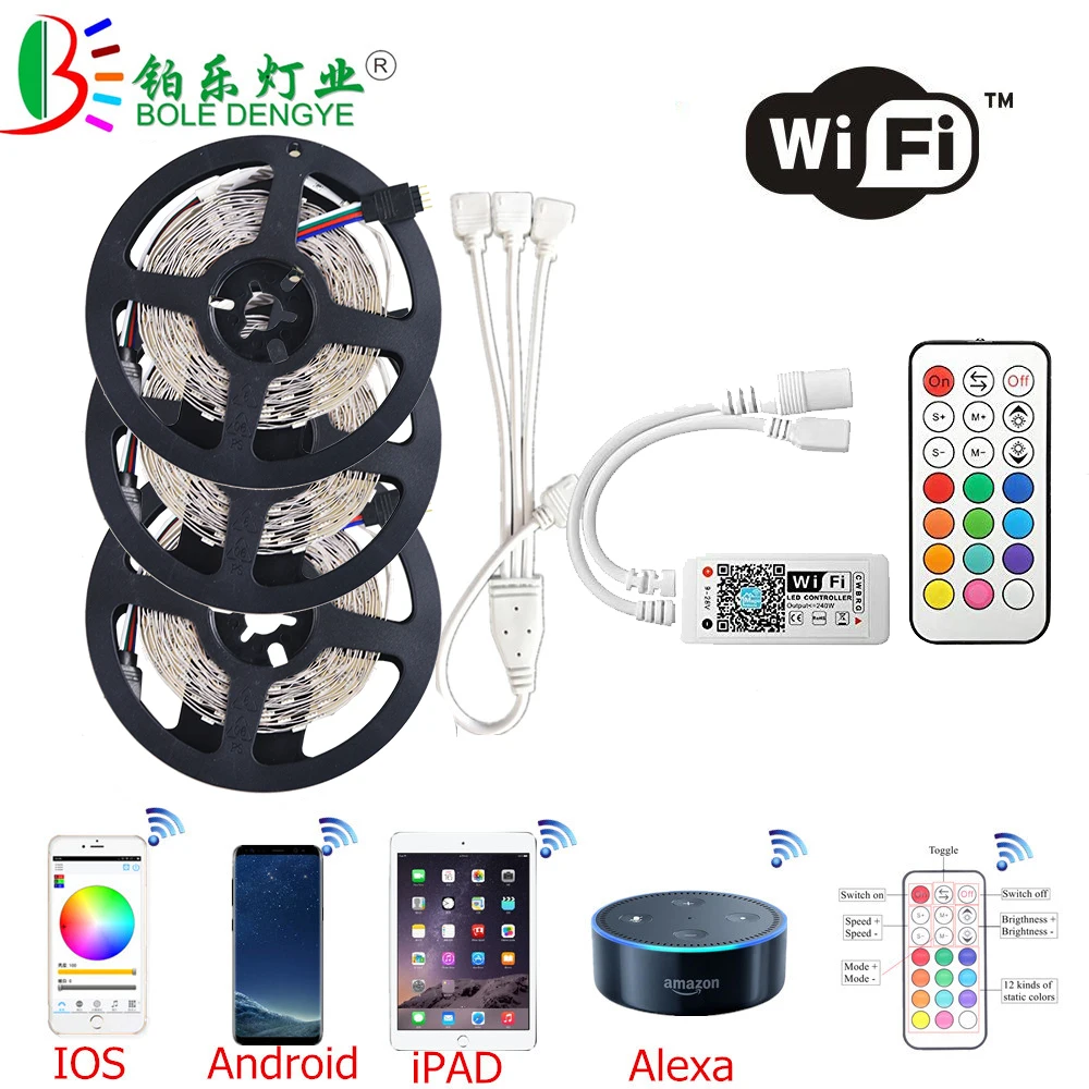 СВЕТОДИОДНАЯ лента SMD 5050 rgb 5 м 10N 15 Wi Fi неводонепроницаемая Светодиодная 12 В + 30