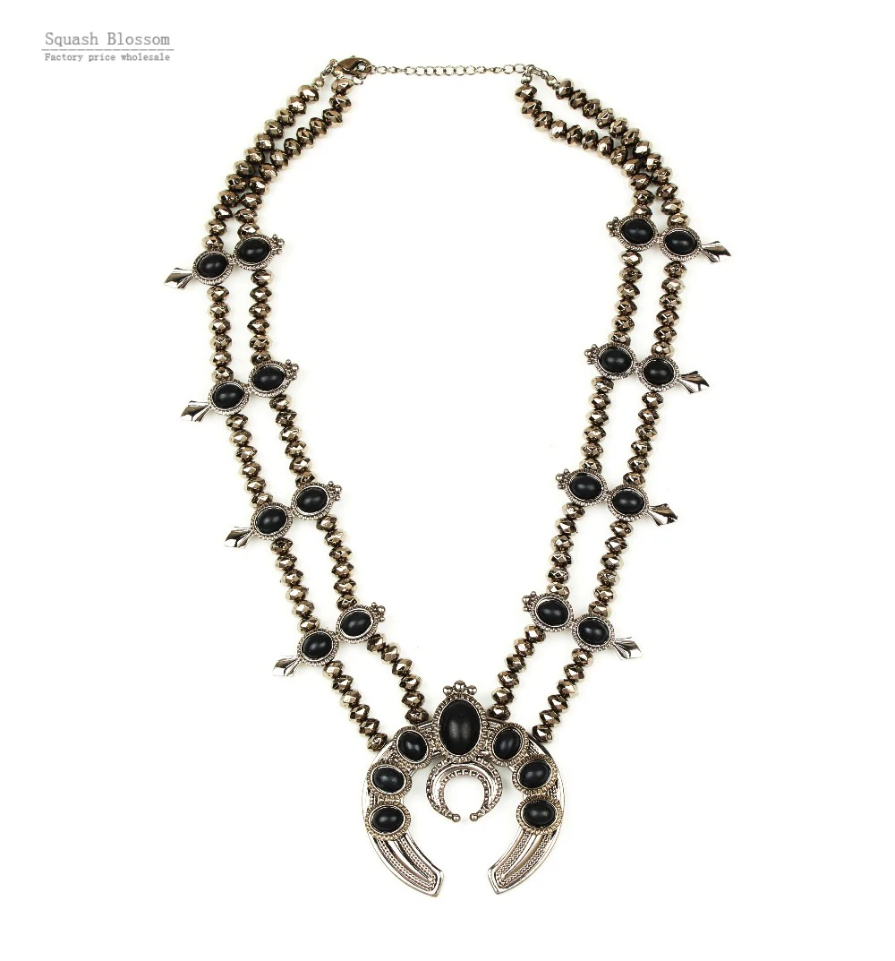 Fashionable handmade beaded black squash blossom necklace squash