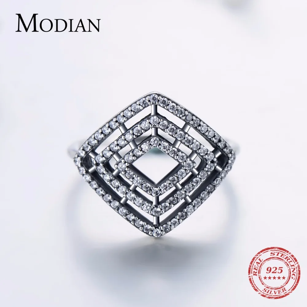 Modian, Настоящее серебро 925 пробы, винтажные кольца, паутина, ювелирные изделия, Ромб, вечерние, сверкающие кольца для женщин, готический стиль