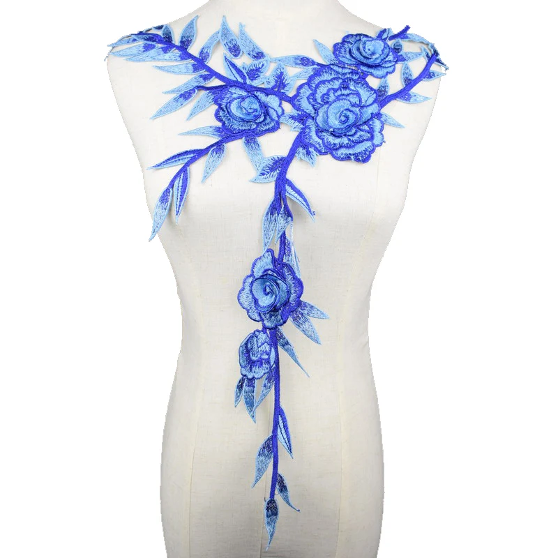 Long Flower Floral Embroidered Lace Neckline Collar Trim Neck Applique