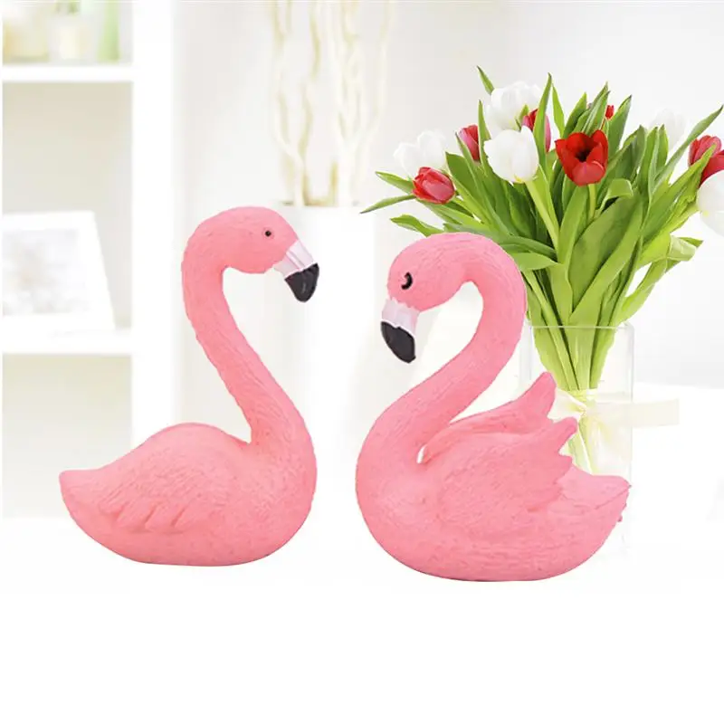 2pc Pink Plastic Decorative Flamingo Fairy Garden Decor Craft Dollhouse Accessory Home Decoration Crafts Figurines Miniatures